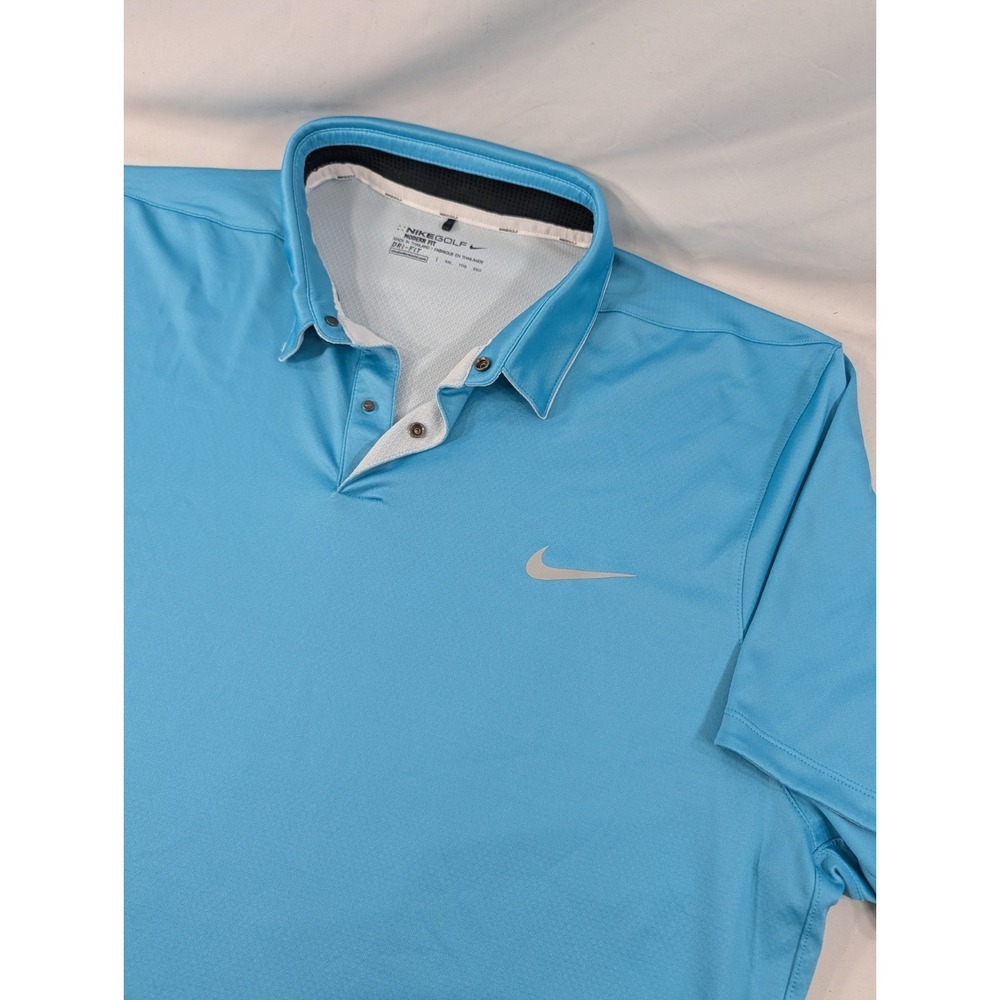 Nike Shirt Mens 2XL Blue Golf Polo Modern Fit Short Sleeve Button Dri Fit